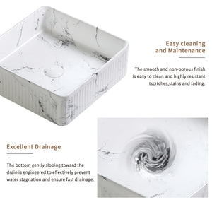 English Elm Floating Wall Mounted Ceramic Bathroom Sink Compact Rectangle White Porcelain Vanity W3402P362401