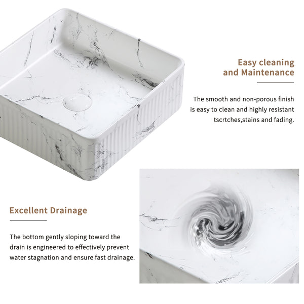 English Elm Floating Wall Mounted Ceramic Bathroom Sink Compact Rectangle White Porcelain Vanity W3402P362401