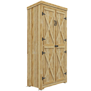 English Elm Outsunny Wooden Garden Shed – Narrow Outdoor Storage With Lockable Door, 3 Shelves & Metal Roof W2225P174132-GIGA