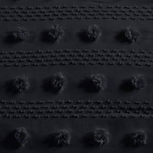 JLA Home Intelligent Design - Clip Clip Jacquard Comforter Set with Tufted Pompoms, Hypoallergenic, OEKO-TEX, Machine Washable Black ID10-2369