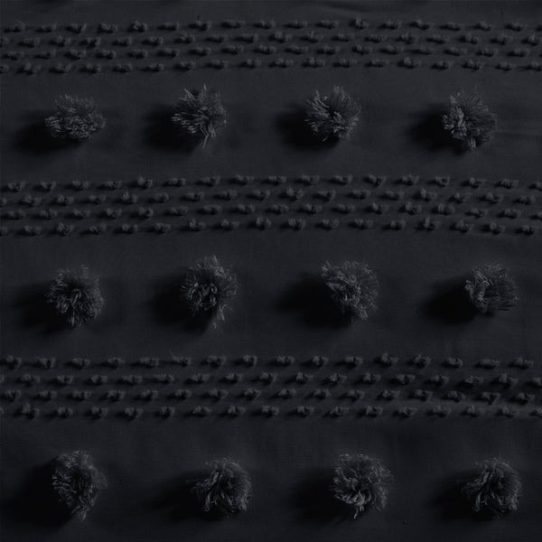 JLA Home Intelligent Design - Clip Clip Jacquard Comforter Set with Tufted Pompoms, Hypoallergenic, OEKO-TEX, Machine Washable Black ID10-2369