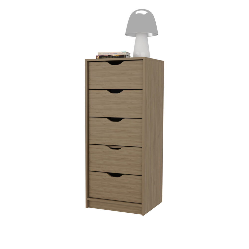 English Elm FM Olijato 5-Drawer Dresser – Tall Space-Saving Oak Chest, Scratch-Resistant Melamine Finish B128P301391