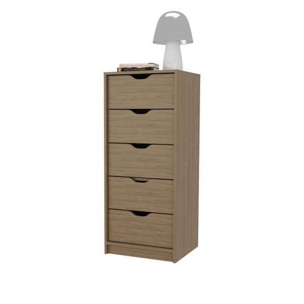 English Elm FM Olijato 5-Drawer Dresser – Tall Space-Saving Oak Chest, Scratch-Resistant Melamine Finish B128P301391