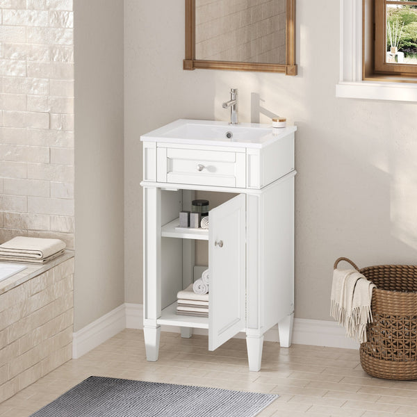 English Elm 18-inch French Style Freestanding Bathroom Vanity with Ceramic Sink Soft Close Storage White N710P411340K