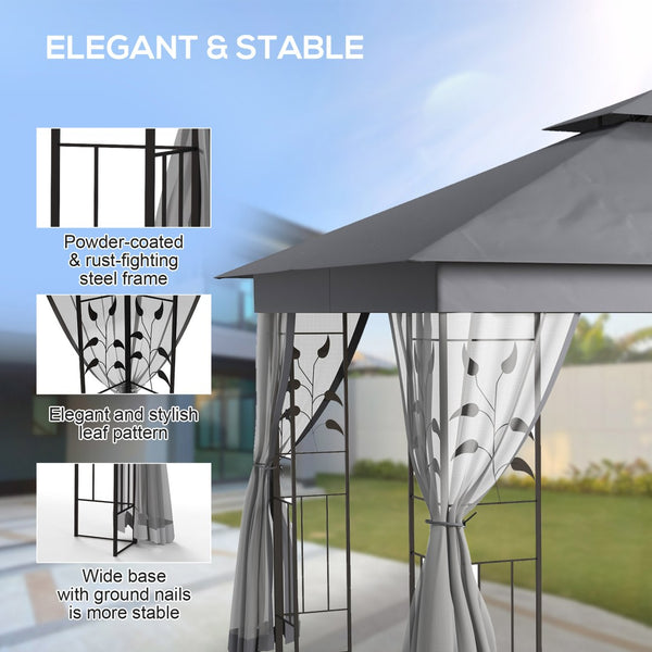 English Elm Outsunny 10' X 11.5' Double Roof Metal Patio Gazebo With Mesh Sides - Elegant Outdoor Canopy For Your Garden W2225P175524-GIGA
