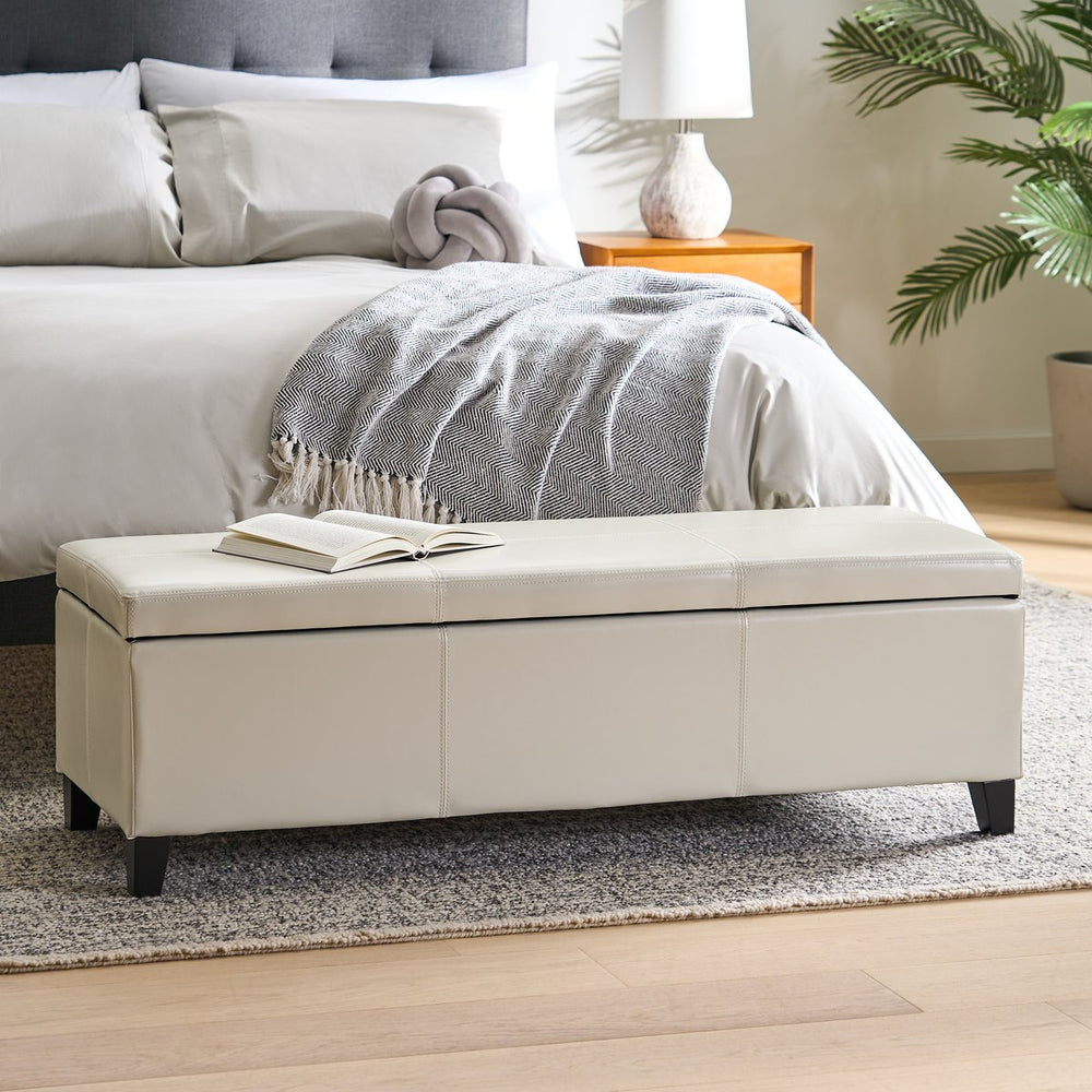 English Elm Upholstered Storage Ottoman with Solid Wood Legs Wide Hinged Bench for Living Rooms N757P414088I