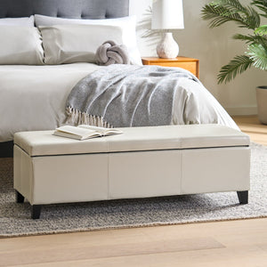 English Elm Upholstered Storage Ottoman with Solid Wood Legs Wide Hinged Bench for Living Rooms N757P414088I