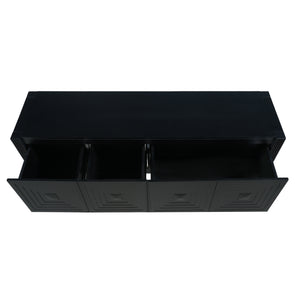 English Elm [video] Art Deco Console Table Geometric Carved Fronts Fluted Legs 3 Soft-close Drawers Black N759P433572B