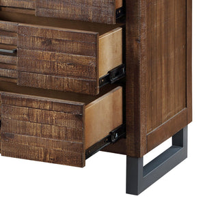 English Elm Reclaimed Oak Nightstand with 3 Drawers, Felt-Lined Top, Smooth Metal Glides & Nickel Accents B062P186503