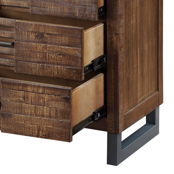 English Elm Reclaimed Oak Nightstand with 3 Drawers, Felt-Lined Top, Smooth Metal Glides & Nickel Accents B062P186503