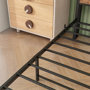 English Elm Twin Metal Platform Bed with Storage Headboard, USB Charging Station, Bookcase Shelves, Rustic Appeal W840P192226