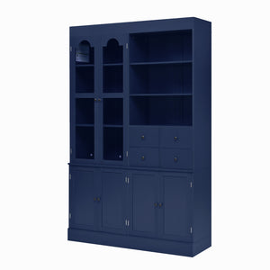 English Elm Topmax Shaker Buffet Hutch with Glass Doors Drawers and Pull-out Trays Blue SP000092AAC