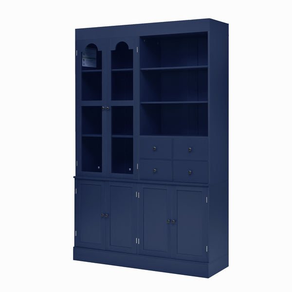 English Elm Topmax Shaker Buffet Hutch with Glass Doors Drawers and Pull-out Trays Blue SP000092AAC