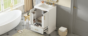 English Elm 24"Bathroom Modern Vanity with Ceramic Sink, Solid Wood Frame, Soft-Close Doors & Smart Storage System White N729P321378K