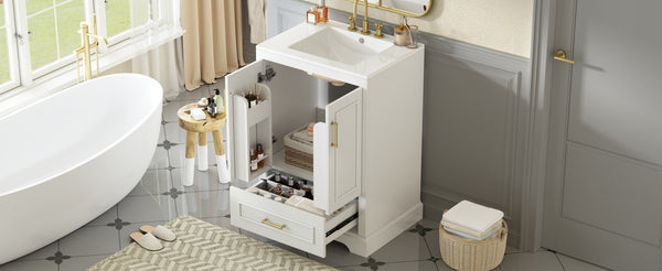 English Elm 24"Bathroom Modern Vanity with Ceramic Sink, Solid Wood Frame, Soft-Close Doors & Smart Storage System White N729P321378K