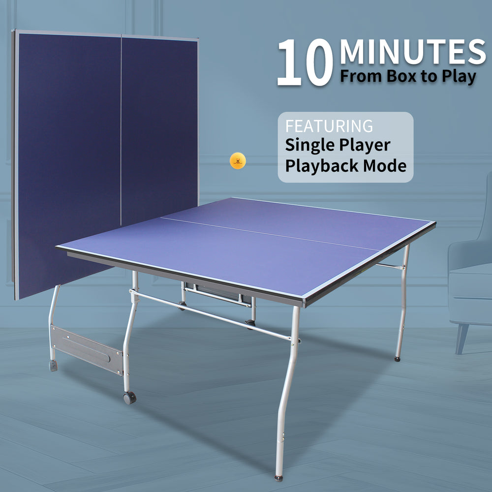 English Elm 8ft Foldable Ping Pong Table Aluminum Frame Indoor Game Set with Paddles Net Balls W1408P153462
