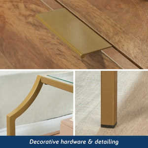 English Elm Night Stand - Contemporary Brown Finish With Metal Frame, Glass Top & Versatile Storage Solutions B356P402578