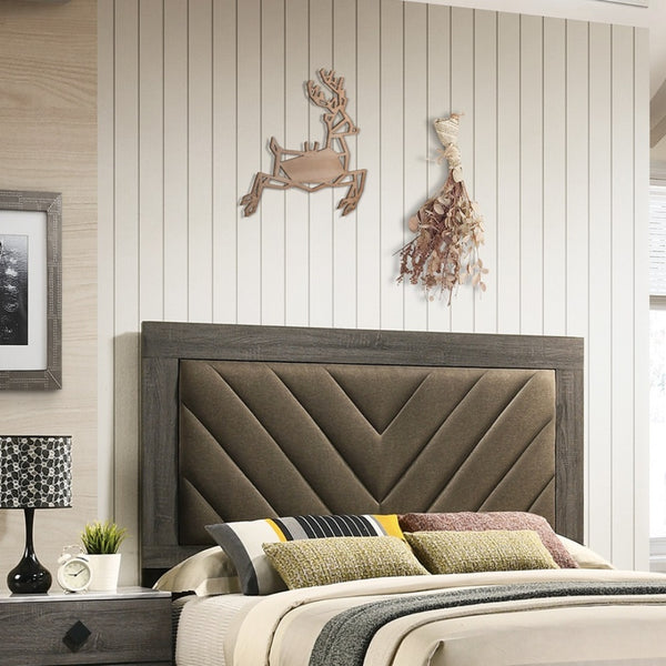 English Elm Contemporary King Size Bed Frame With Upholstered Headboard In Gray - Sturdy Rubberwood Design B011P236808