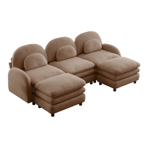 English Elm Teddy Fleece Modular Cloud Sofa Plush Three Seat Sectional with Movable Ottomans Camel W5656S00106