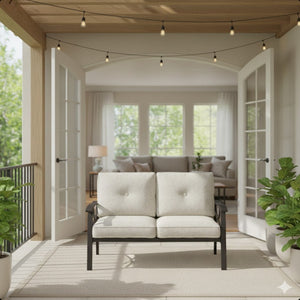 English Elm 48" Steel Outdoor Loveseat Rust Proof Powder Coated Frame Cushioned Patio Seating B082P455147