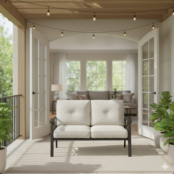 English Elm 48" Steel Outdoor Loveseat Rust Proof Powder Coated Frame Cushioned Patio Seating B082P455147