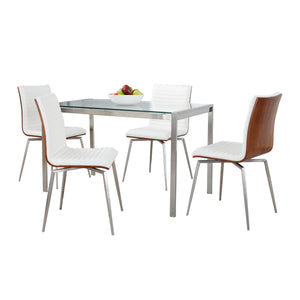 English Elm Dining Set with Tempered Glass Top Swivel Chairs and Walnut Accents for Modern Spaces B202S01433