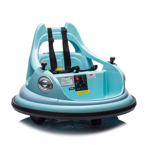 English Elm 12v Kids Ride on Bumper Car with 360 Spin Led Lights Bluetooth and Parental Remote Blue W1578P198508