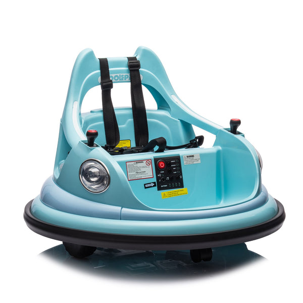 English Elm 12v Kids Ride on Bumper Car with 360 Spin Led Lights Bluetooth and Parental Remote Blue W1578P198508
