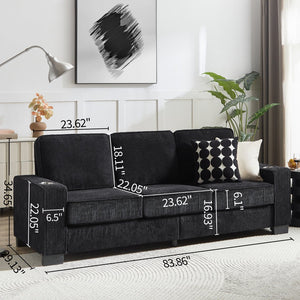 English Elm 83.86"Corduroy comfy sofa with resilient sponge & spring cushions, stylish modern 3-seater for living spaces Black W1359P215065