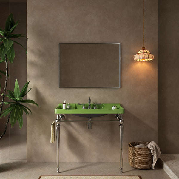 English Elm VICI 36" Bathroom Console Sink with Integrated Ceramic Basin, 3-Hole Faucet, Stainless Legs & Towel Bar Chrome,Green W2615S00119