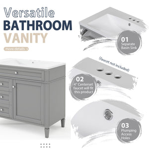 English Elm 36'' Bathroom Vanity With Medicine Cabinet - Modern Grey Storage Solution With Soft-Closing Design SW000134AAE-3
