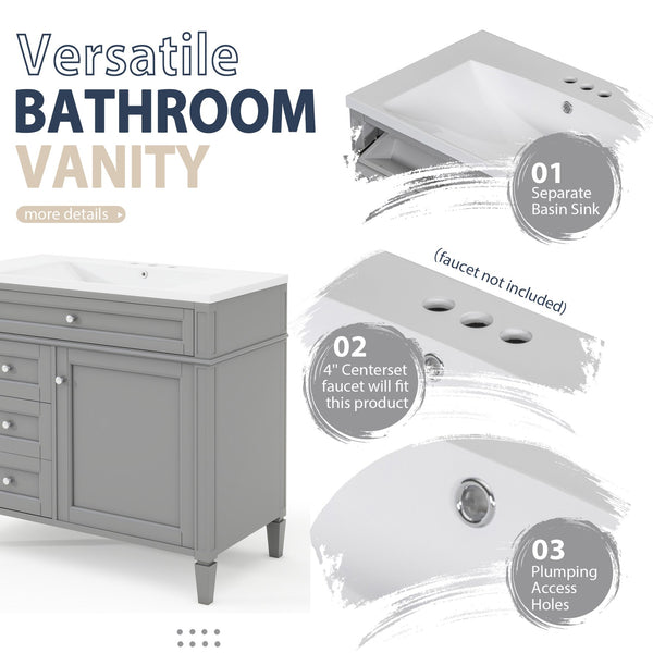 English Elm 36'' Bathroom Vanity With Medicine Cabinet - Modern Grey Storage Solution With Soft-Closing Design SW000134AAE-3