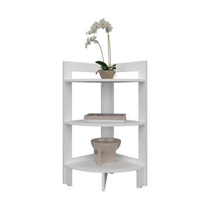 English Elm Corner Table Sharon Engineered Wood Three-Tier Corner Shelf White — Space-Saving Living Room Storage, Durable Design B092P238755