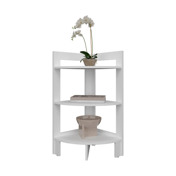 English Elm Corner Table Sharon Engineered Wood Three-Tier Corner Shelf White — Space-Saving Living Room Storage, Durable Design B092P238755