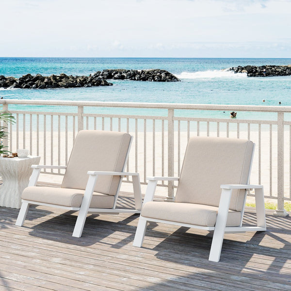 English Elm Christopher Knight Home® - Patio Lounge Chair Set Of 2 - Stylish White Acacia Wood Frame & Weather-Resistant Beige Cushions N779P291591W-2