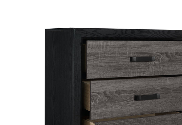 English Elm SOLUTO Five-Drawer Chest in Two-Tone Grey and Black Finish — Urban Farmhouse Solid Wood Design Black+ Gray 61.02 L x 19.69 W x 33.07 H B201P226199