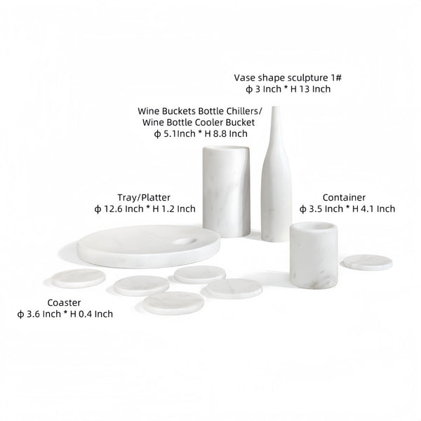 English Elm White Natural Marble Dining Room Accessories Set - Luxurious 10-Piece Collection For Elegant Tables W1696P262939-GIGA