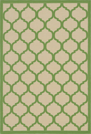 Unique Loom Outdoor Trellis Moroccan Machine Made Geometric Rug Beige and Green, Green 6' 1" x 9' 0"