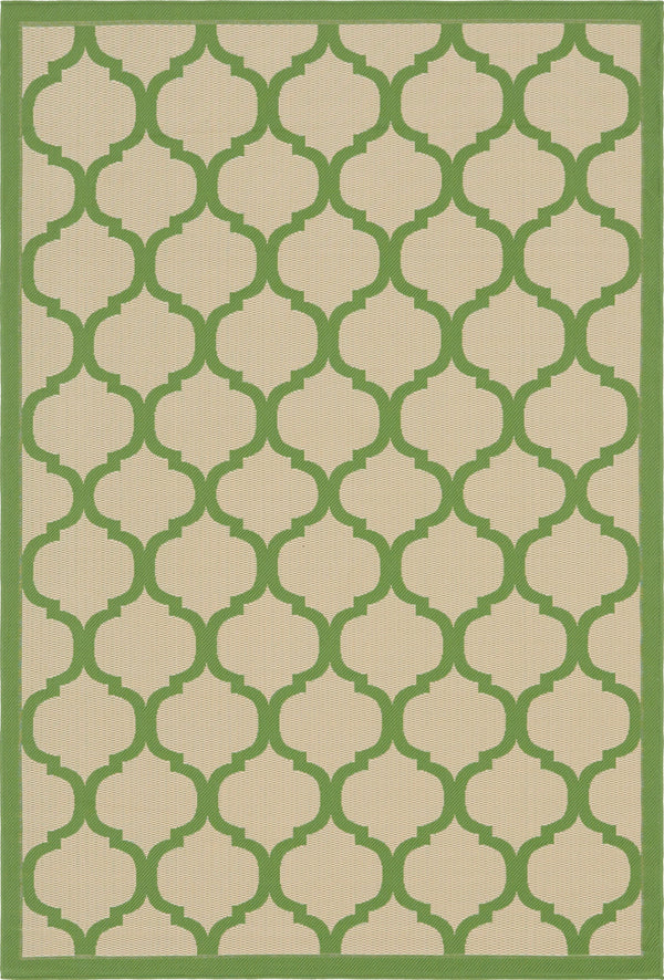 Unique Loom Outdoor Trellis Moroccan Machine Made Geometric Rug Beige and Green, Green 6' 1" x 9' 0"