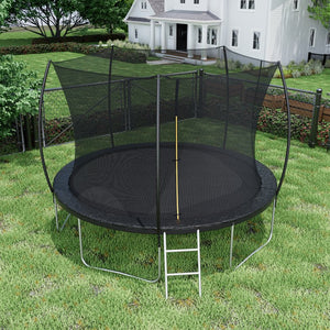 English Elm 12ft Trampoline Curved Pole Enclosure Net Galvanized Steel Frame Kids Adults Ladder W285P233603