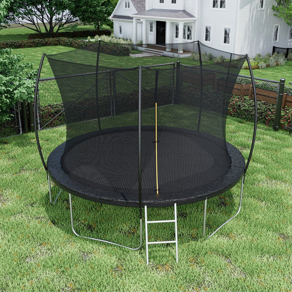 English Elm 12ft Trampoline Curved Pole Enclosure Net Galvanized Steel Frame Kids Adults Ladder W285P233603