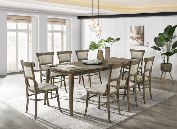 English Elm Billie Nine Piece Extendable Dining Set Distressed Walnut Wood Upholstered Seating B2749S00285