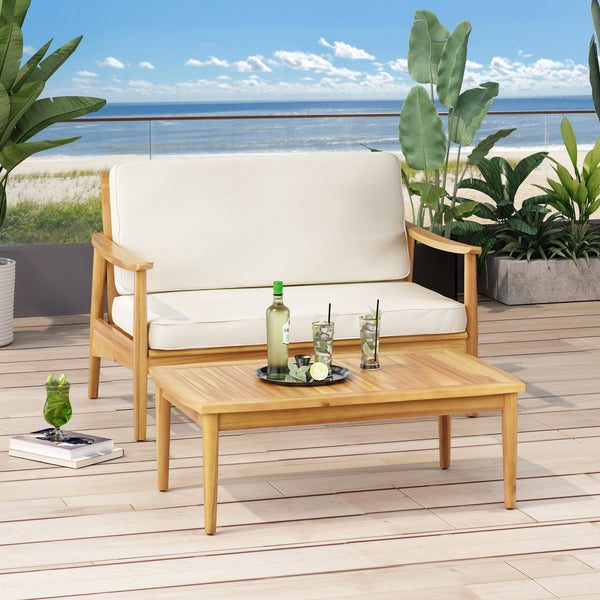 English Elm Christopher Knight Home® - Patio Loveseat & Coffee Table Set - Minimalist Acacia Wood Frame With Water-Resistant Cushions 68628.00BGE