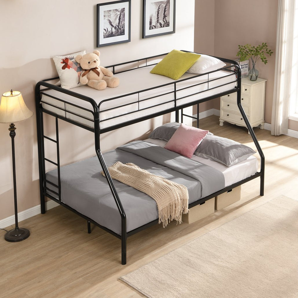 English Elm Twin Over Full Steel Bunk Bed with Built-in Stairs and Under Bed Storage Space W311P248420
