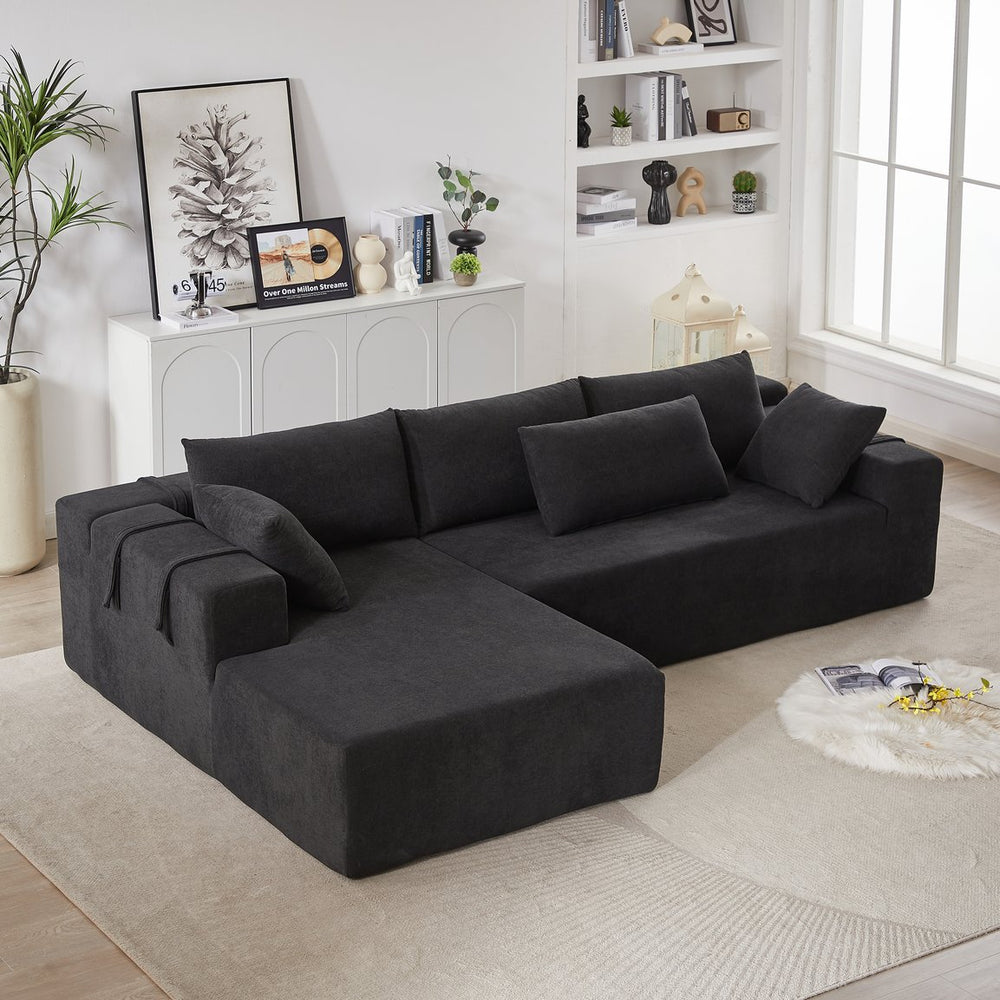 English Elm Modern Chenille Upholstered Sectional Sofa Set - 108" L-Shaped Convertible Couch With 6 Pillows W834S00394