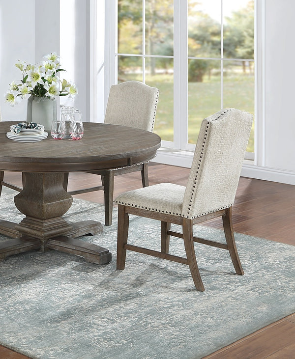 English Elm Traditional High-Back Dining Chairs with Bronze Nailhead Trim, Upholstered Comfort and Solid Wood Legs Beige 22 L x 24 W x 43 H B011P203555