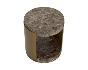 Sunpan CAVETTE End Table - Dark Emperador Marble-Effect with Brass Frame for Stylish Living Room Accent 112635
