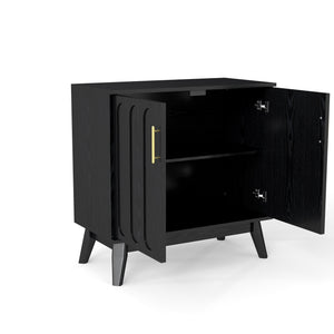 English Elm Mid Century Modern Fluted Sideboard Cabinet with Adjustable Shelves, Solid Wood Legs, Walnut Finish Elegant Storage for Living Room, Entryway W1801P272511