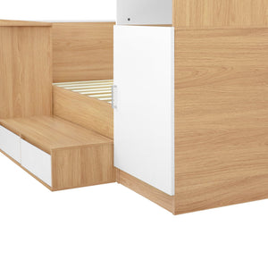 English Elm Full Size Wooden Platform Bed With 6 Drawers, Desk, Shelves & Wardrobe - Stylish Natural Finish N820S00060N
