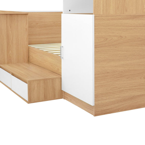 English Elm Full Size Wooden Platform Bed With 6 Drawers, Desk, Shelves & Wardrobe - Stylish Natural Finish N820S00060N